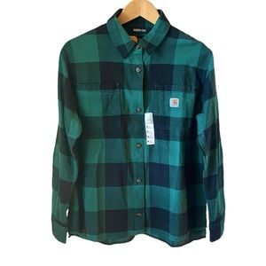 Carhartt Womens Shirt Size Med Loose-Fit Green Flannel
